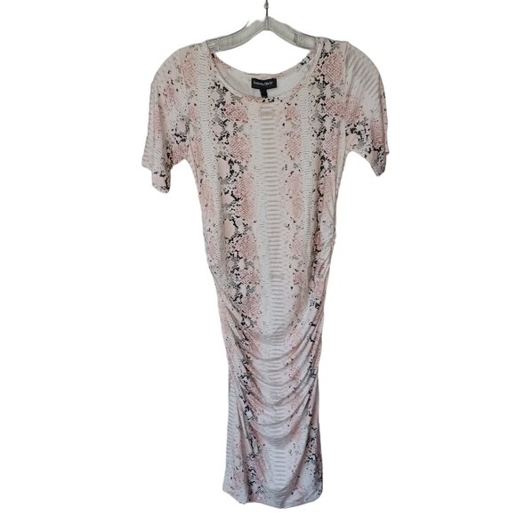 Isabella Oliver Ruched Pink Python Maternity Dress - Picture 4 of 8